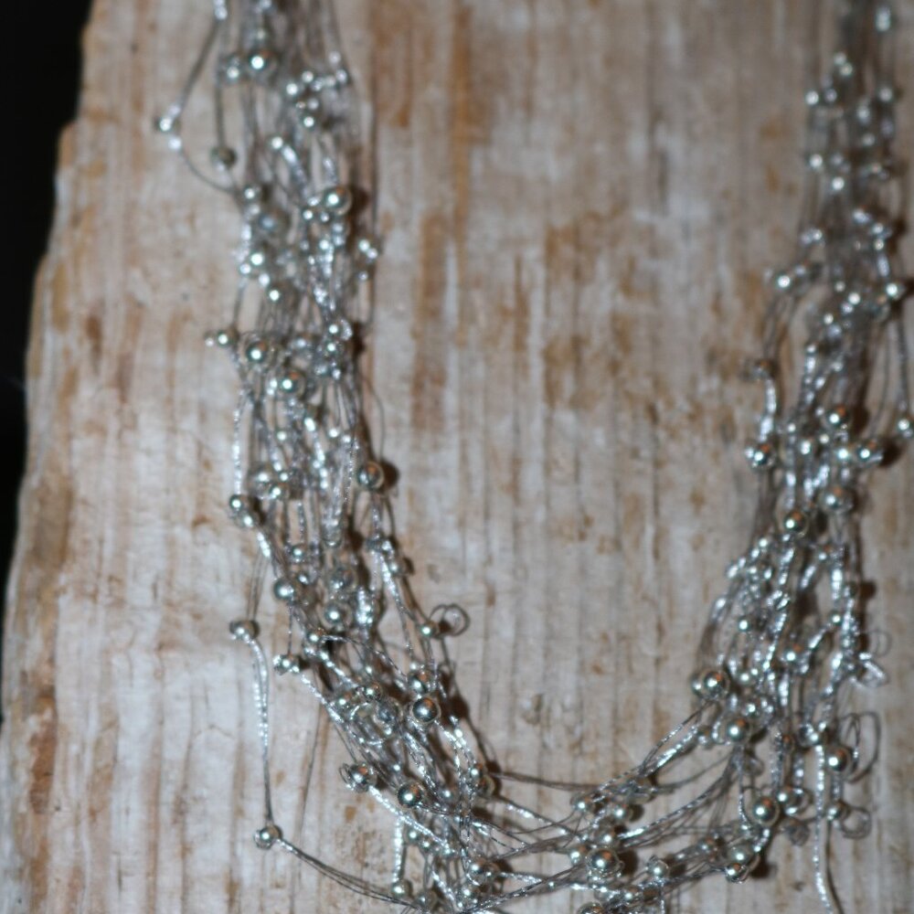 NEW Grey Fine Delicate Knotted Tiny Beads w Layered Strings Necklace Earring Set